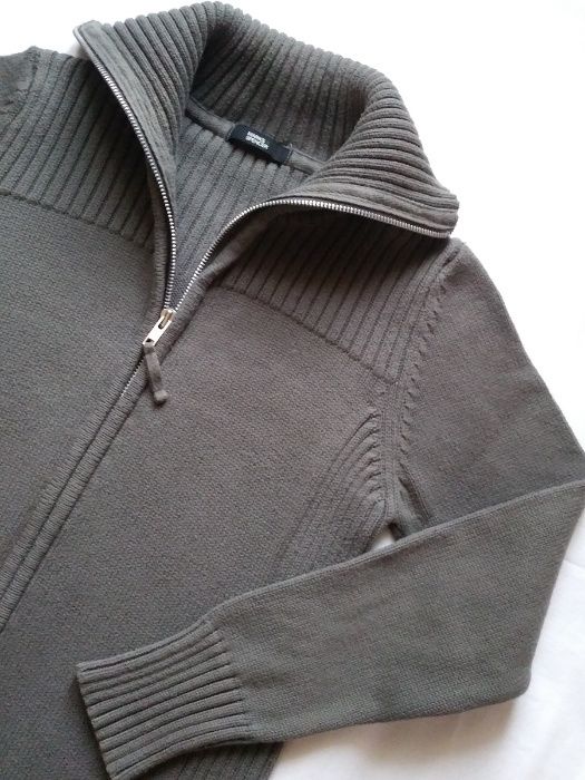 M&S Khaki Super sweter bluza golf Kardigan Bawełna zielony M L