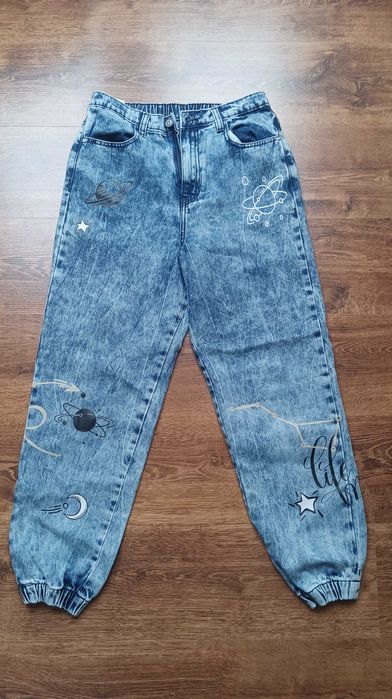 Dżinsy, Jeansy młodzieżowe Joggery z nadrukami r. 164 Reporter Young