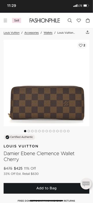 Louis Vuitton Damier Ebene Clemence Wallet Cherry