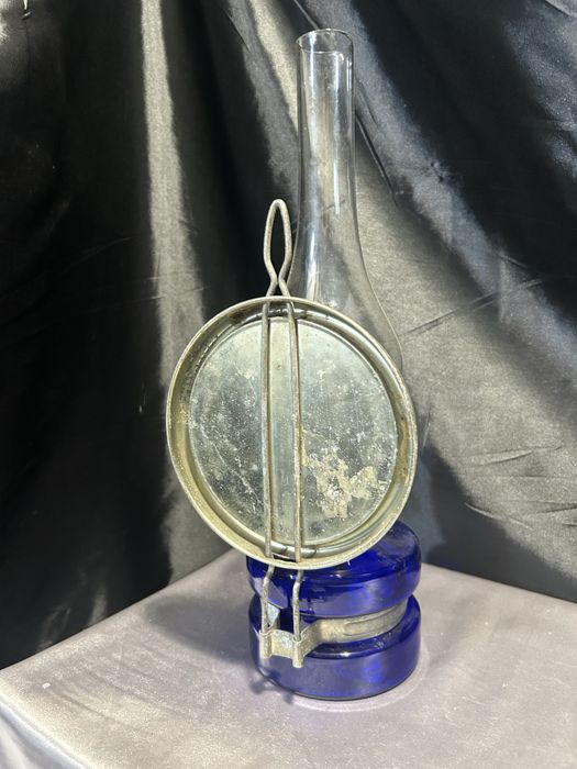 Lampa Naftowa Niebieska Chabrowa Z Lusterkiem do Rozpraszania Światła