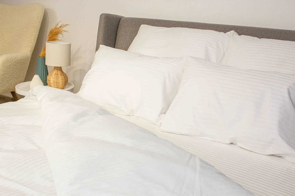 Постільна білизна євро Страйп Сатин біла, постельное белье евро