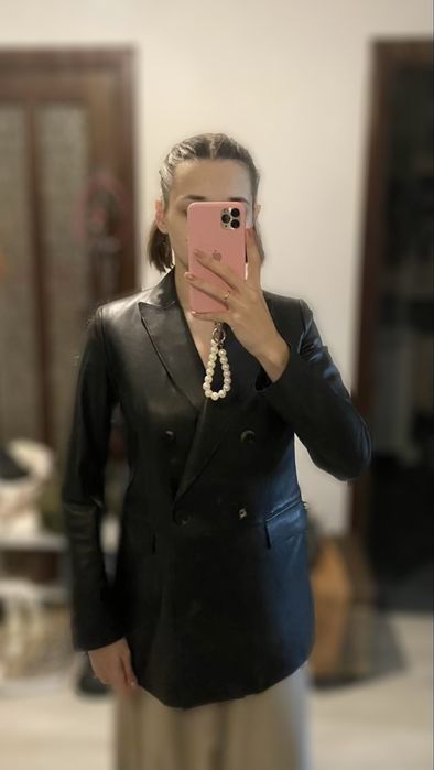 Massimo Dutti чорний шкіряний піджак