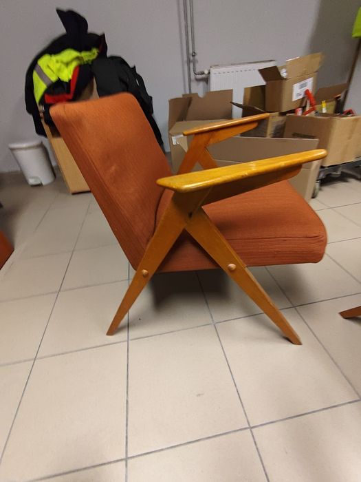 Fotele, krzesła, stolik vintage PRL