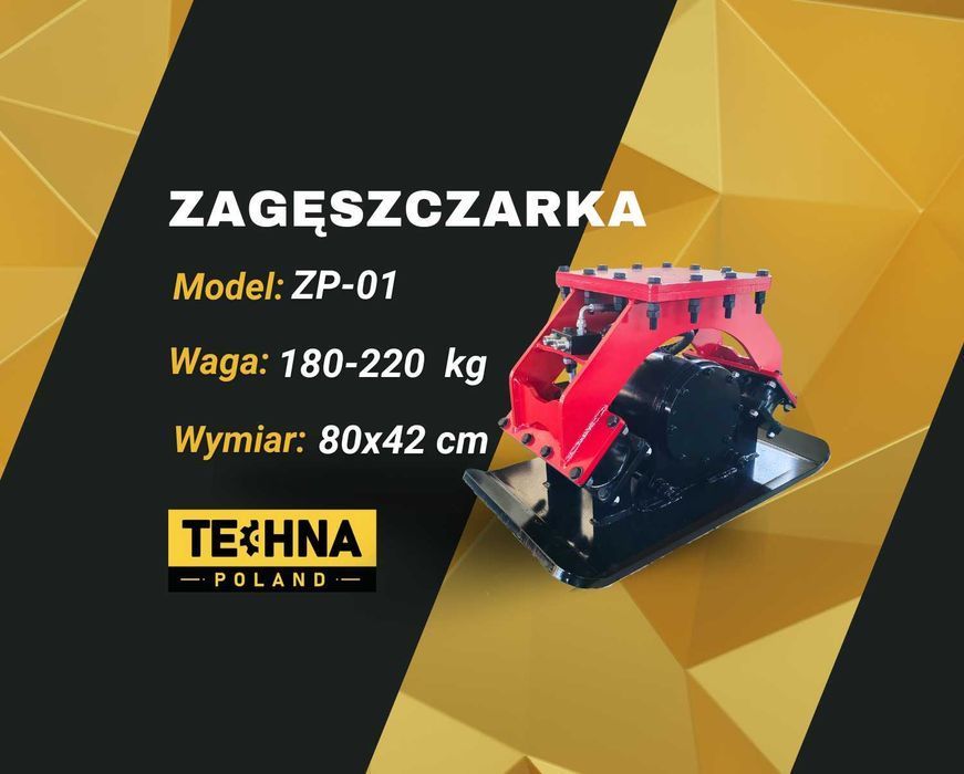 Zagęszczarka płytowa hydrauliczna do minikoparki 1-4t TECHNA 200kg CAT JCB Kubota Bobcat Yanmar Takeuchi Komatsu osprzęt