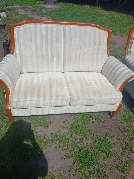 Sofa 2-osobowa + fotel, zestaw retro PRL