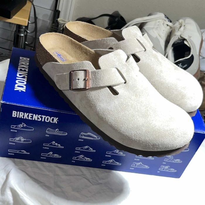 Sandały unisex Birkenstock Boston szara skóra zamszowa rozmiar 40