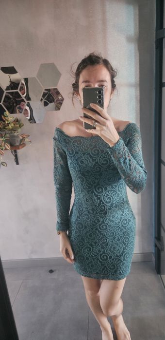 Sukienka mini koronkowa butelkowa zieleń