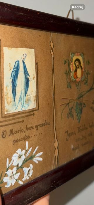 Antyk obrazek religijny recznie malowany tryptyk