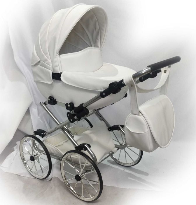 Wózek dla lalek duży głęboki retro biały złoty Jackmar