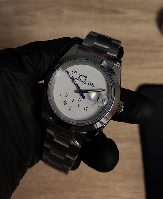 Seiko MOD Datejust Biały Napis I'm already late Oyster Custom NOWY