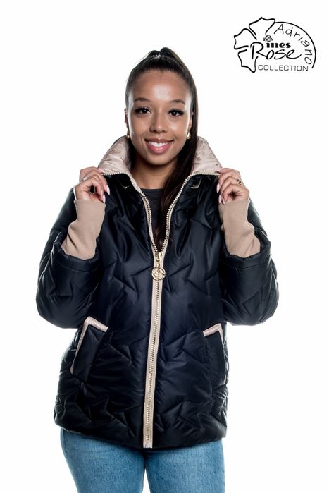 Kurtka damska z futerkiem zimowa ciepła czarna 50