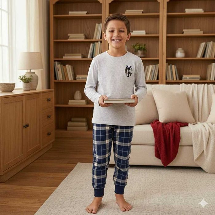 Піжама на хлопчика лонгслів із бавовни і фланель Pepperts