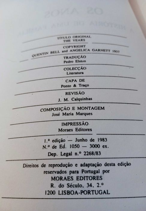 Os Anos de Virginia Woolf 1ª edição na Moraes de 1983 [Portes Inc]