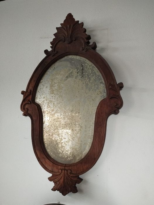 Espelho madeira maciça com patina manchas no espelhado