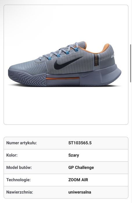 BUTY Tenisowe NIKE GP Zoom Challenge 1 rozmiar 43
