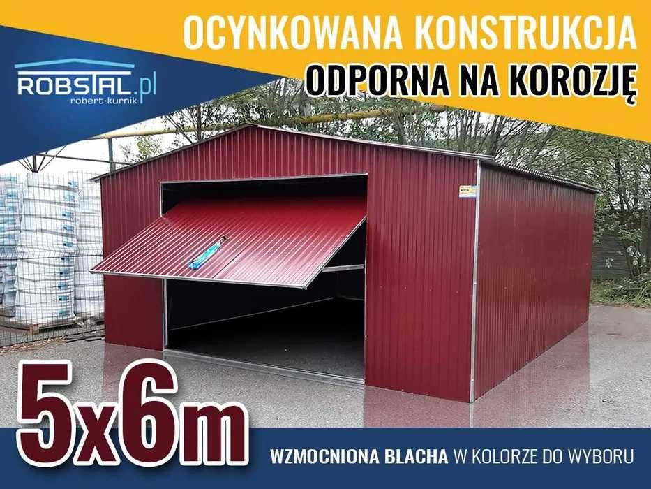 Garaż blaszany 5x6, 5x7, 5x5 ciemna wiśnia, brama uchylna