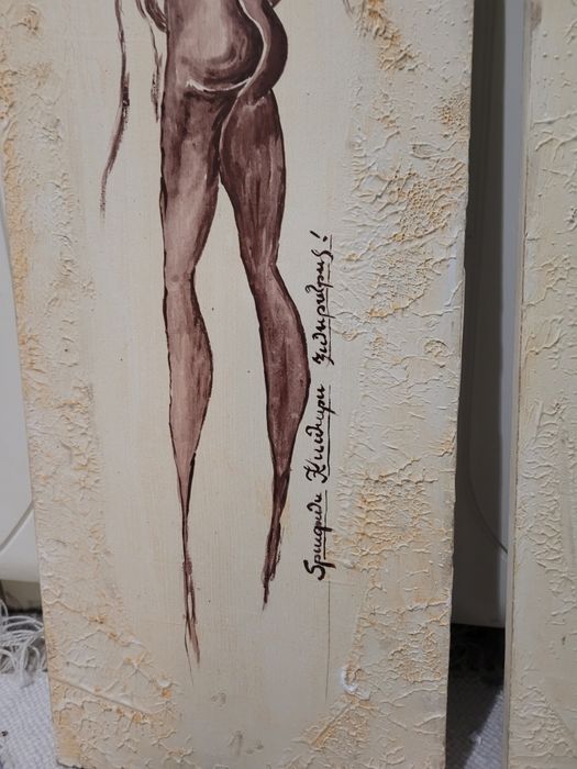 2 obrazy postacie akty na sklejce dekoracja