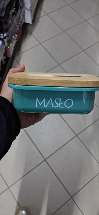 MASELNICZKA pojemnik na masło Z POKRYWKĄ + nożyk miętowa