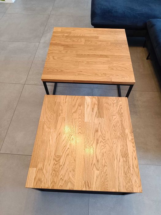 Stoliki kawowe do salonu, LOFTOWE, blat dębowy, komplet 2w1