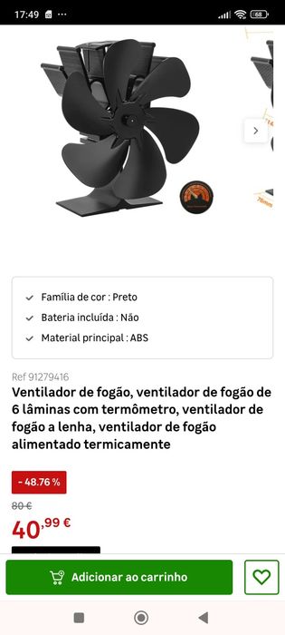 Ventilador de fogão a lenha