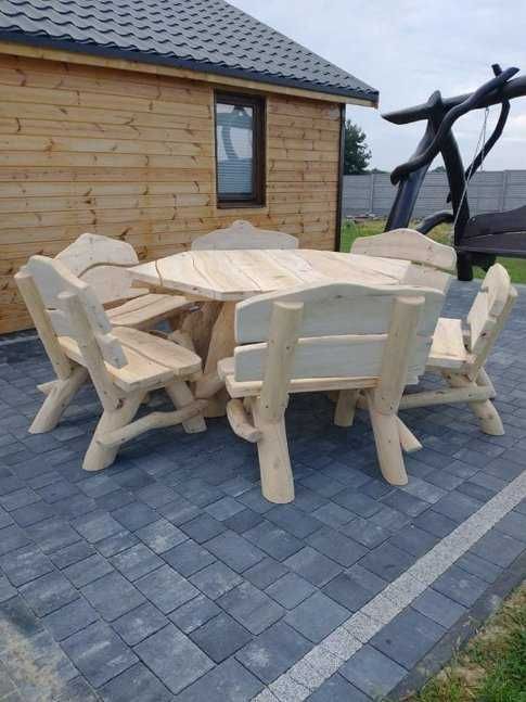 Meble Ogrodowe stół ławki z bali biesiadne góralskie barowe SOLIDNE