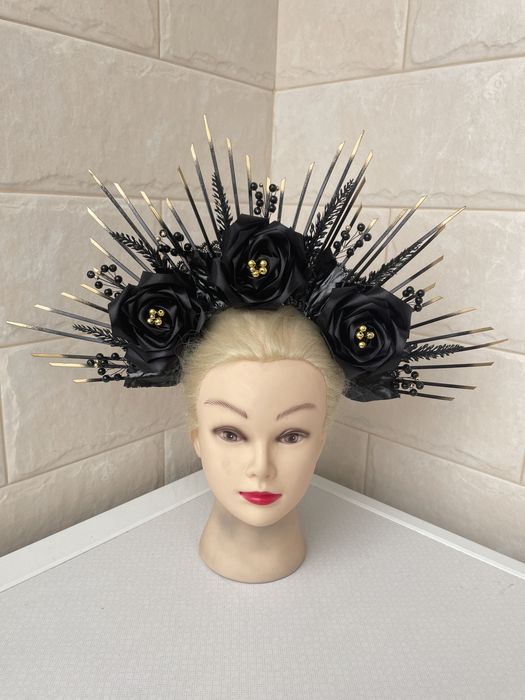 Вінок обруч голову чорний фатою венок черный відьми квітами helloween