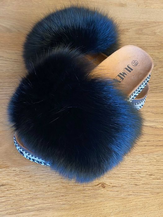 Klapki z naturalnym futrem z lisa 36-39 espadryle