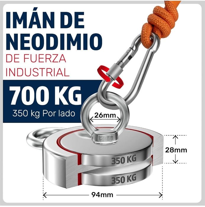 Iman Neodímio N52, 700Kg + Corda 20MT Pesca Magnética