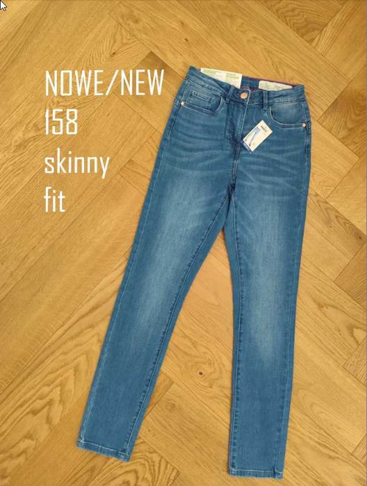 Nowe jeansy dziewczęce skinny fit 158 niebieskie