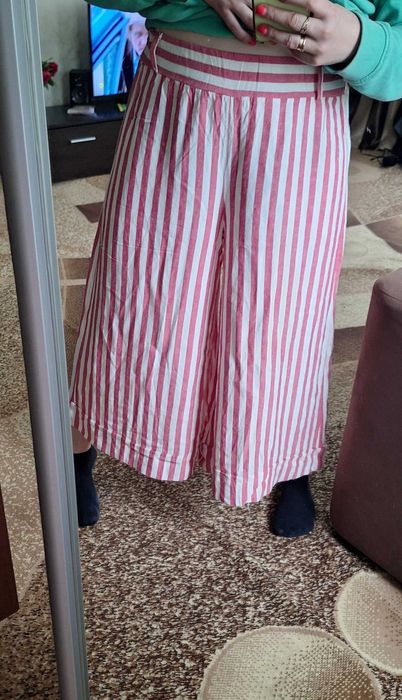 Льняні брюки палаццо у смужку