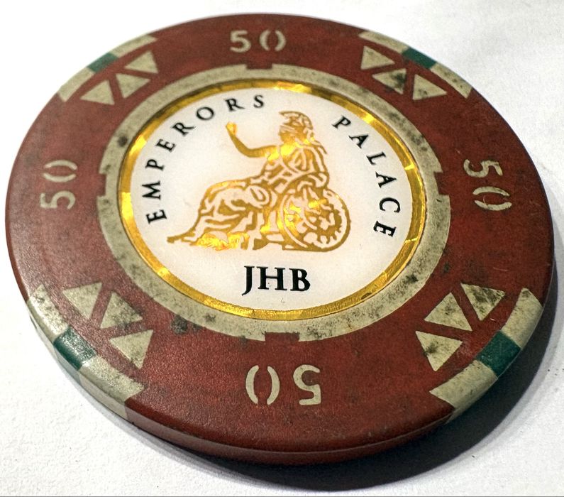 Raro antigo token / jeton de  50 Rand do casino africano Emperors Palace de Joanesburgo