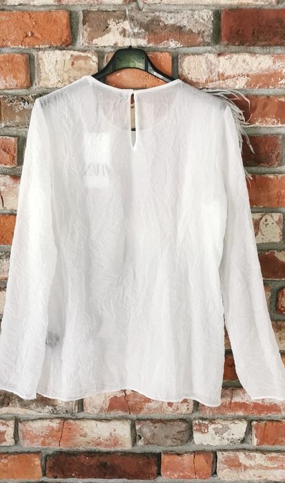 Zara Biała Bluzka  Damska M pióra