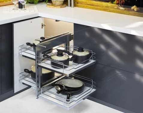 Kosz narożny magic corner NOMET MAGIC KOMFORT + białe pełne półki