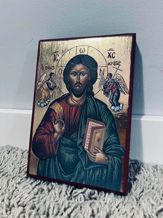 Piękna ikona prawosławna obraz religijny Jezus