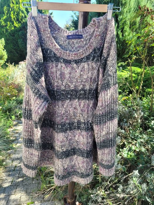 Sweter M&S z wełną 42/44/46 beżowy/brązowy efektowna dzianina