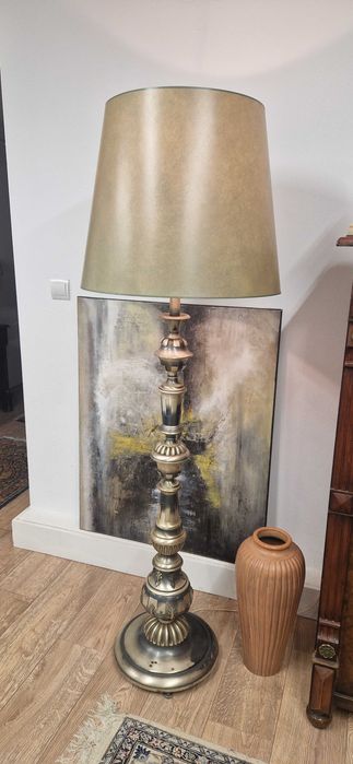 Pałacowa stylowa lampa podłogowa Francja antyk abażur ze skóry glamour