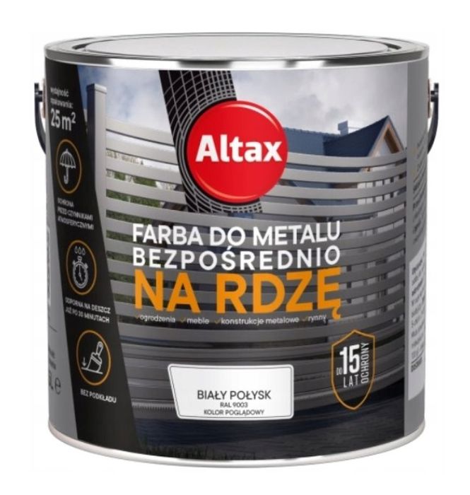 ALTAX Farba do metalu bezpośrednio na rdzę 2,5l Biały Połysk RAL9003