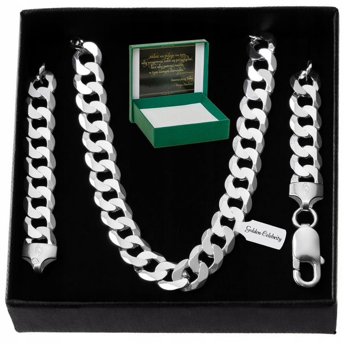 Gruby Męski Łańcuszek Srebrny 925 Szeroki Na Prezent Dla Dziadka+ Dedy