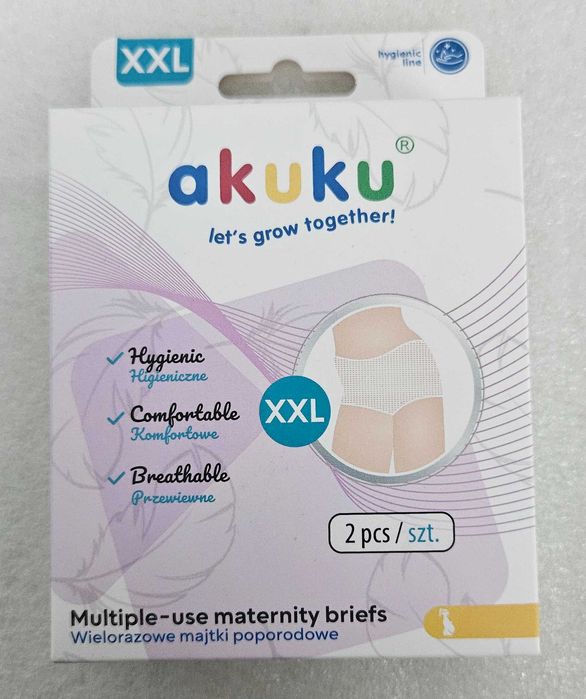 Majtki wielorazowe AKUKU do szpitala porodu XXL połogu 2szt nowe 46