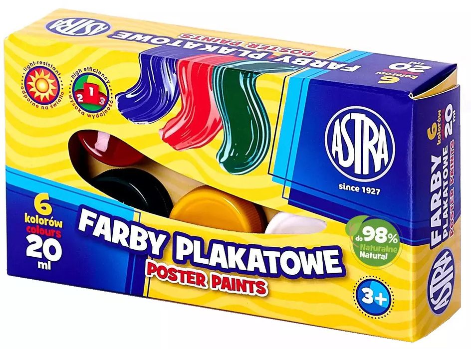 Farby plakatowe, 8 kolorów. Astra. Nowy Produkt