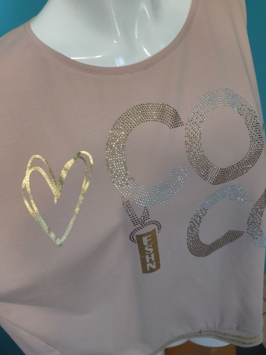 Nowa bawełniana pudrowa bluza cekiny do 130 biust
