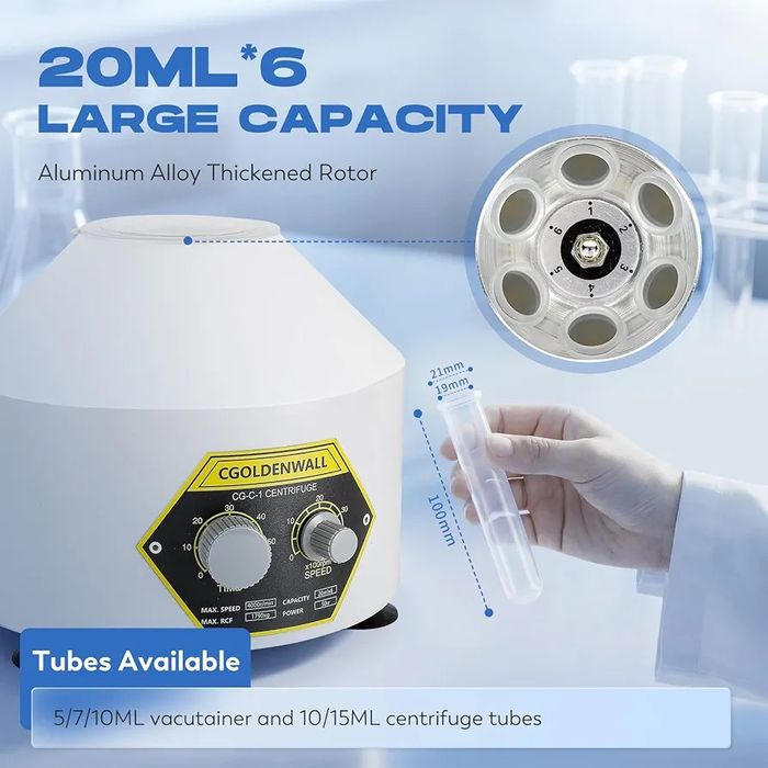 Centrífuga de laboratório CGOLDENWALL 6 x 20 ml, centrífuga de mesa PRP PRF 4000 rpm,