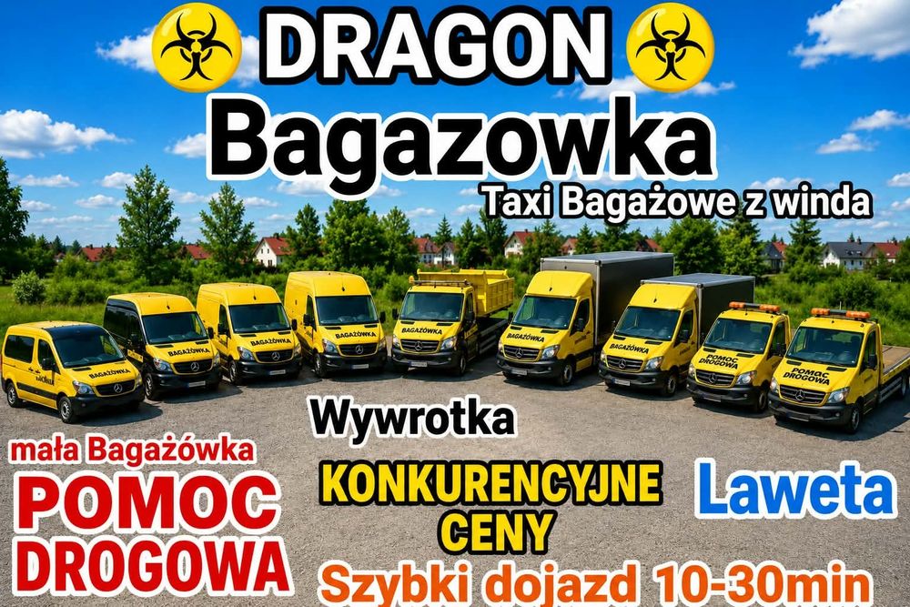 Laweta,Bagazowka DRAGON,Pomoc Drogowa,Taxi Bagażowe,Transport,Przeprowadzki,Wywrotka,Wywoz