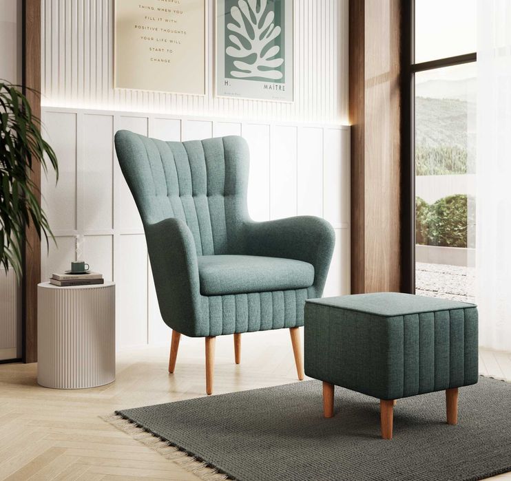 Fotel Bari/Uszak/Tkanina PREMIUM/Nowoczesny/Możliwy podnóżek