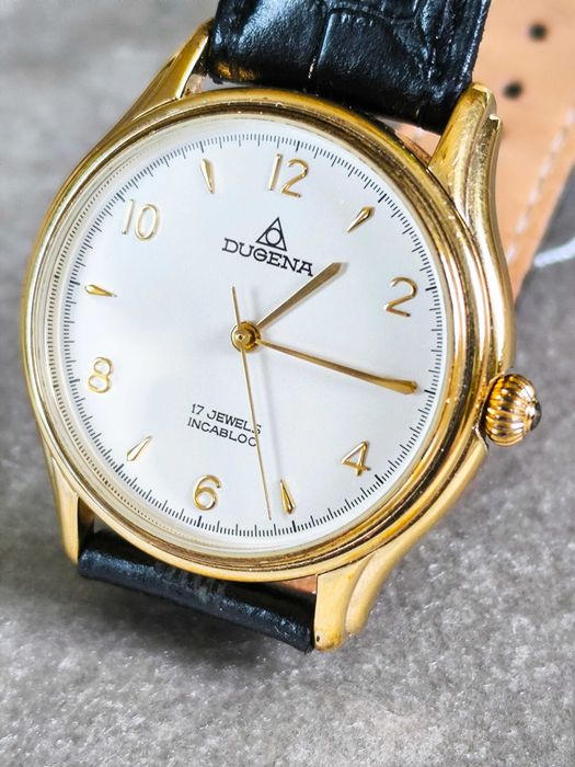 Dugena Incabloc 17 jewels , głęboko złocony 14k, Rarytas kolekcjonersk