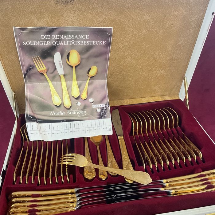 Serviço talher solingen 69 peças banho ouro 23/24 kilates