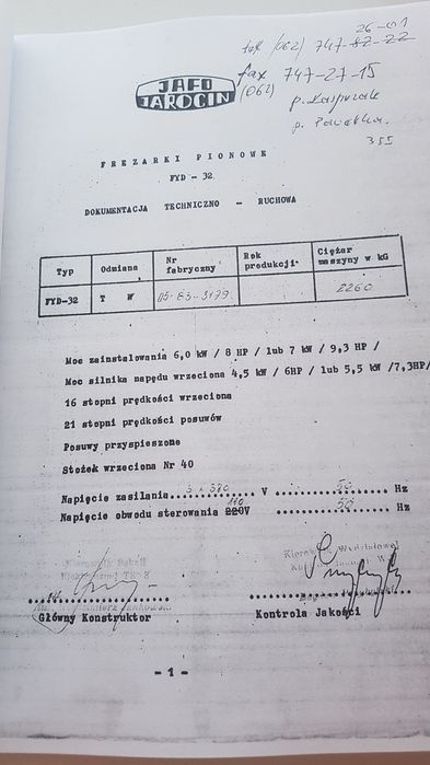 Frezarka FYD-32 Jafo Jarocin DTR Instrukcja Obsługi