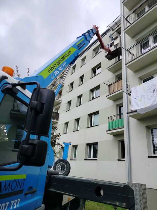 Usługi podnośnikiem koszowym z obsługą operatora, wys. robocza 27m.