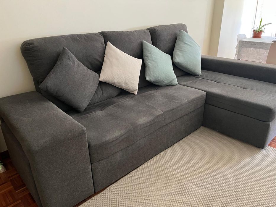 Sofá 2 lugares + chaise cinza escuro