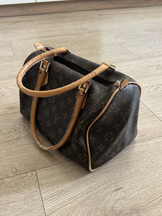 kuferek torebka louis vuitton speedy brązowy z logo lv złote elementy stan bdb OKAZJA